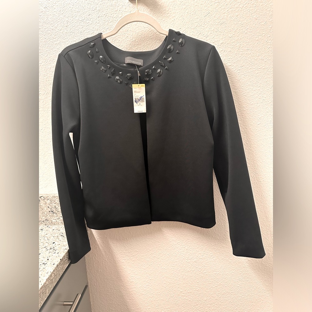 Covington Black Embellished mini coat, size M